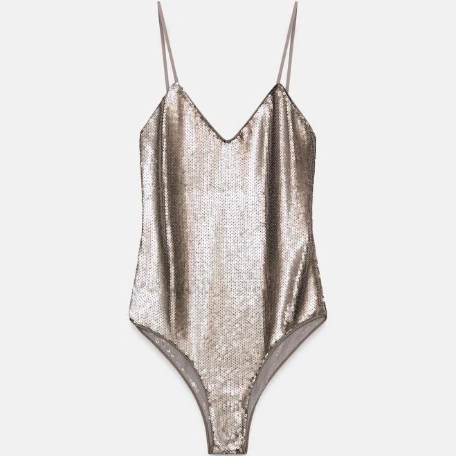 bodysuit Woman Zara Zw Collection Sequin Bodysuit Zara USA $69.9
