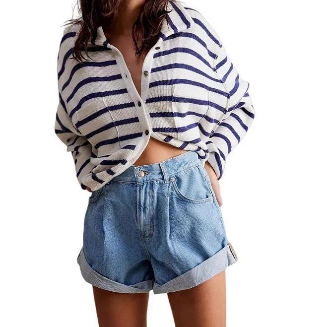 shorts Women Mid Waisted Folded Hem Ripped Denim Shorts, Women's, Size: Large, Blue Kohl's $31.99