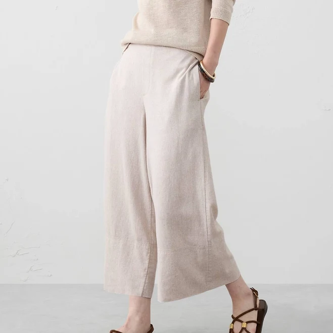 matching set Women's Anyday Wide-Leg High-Rise Linen-Blend Cropped Pant Banana Republic Factory $40