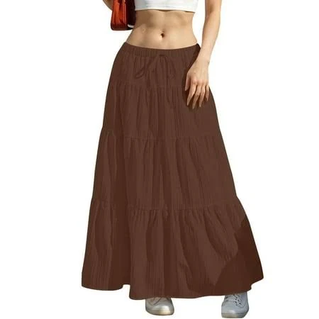 skirt Women's Boho A-Line Flowy Tiered Maxi Skirt Walmart - Cxenplz $12.99