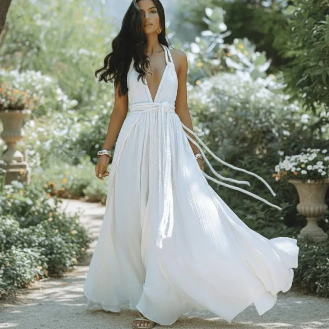 maxi dress Women's Boho Halter Deep V Neck Maxi Dress Boho Beach Hut $79.95