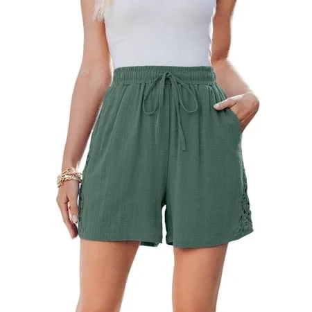 shorts Women's Casual Flowy High-Waisted Elastic Drawstring Shorts with Pockets Walmart - SHEWIN $17.99