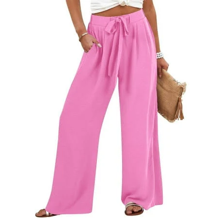 pants Women's Casual Loose High Waist Linen Wide Leg Pants with Pockets Walmart - ZICTH $24.19