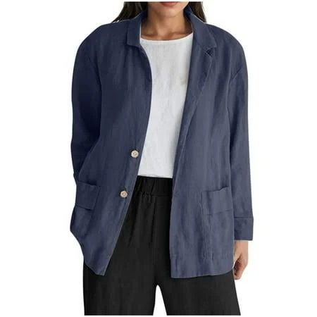 outerwear Women's Cotton Linen Long Sleeve Blazer with Pockets Walmart - Ahdbta $19.87