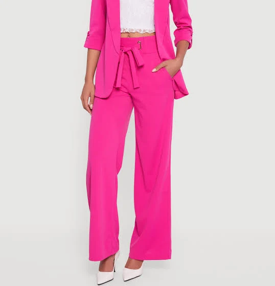 pants Womens Crepe Knit Faux Drawstring Detail Wide Leg Pants, Fuchsia, Size S - Rainbow Shops Rainbow Shops $14.98