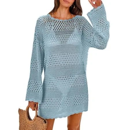 cover up Women's Crochet Mesh Knit Swimsuit Walmart - ANRABESS FASHION $36.99