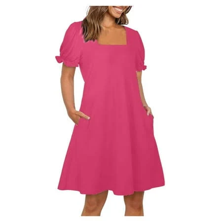 dress Women's Flared A-Line Puff Sleeve Midi Dress Walmart - Uaswgudfs $20.47
