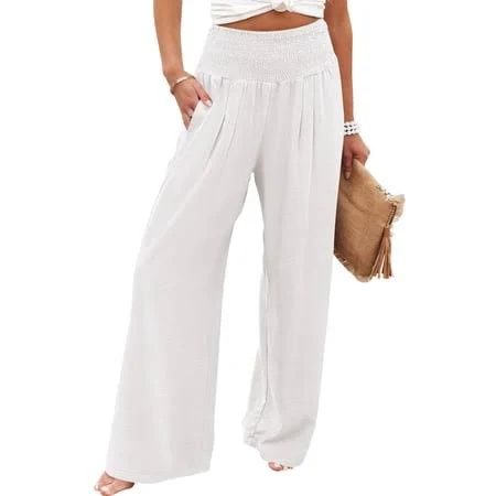 bottoms Women's Flowy Wide Leg Palazzo Pants with Pockets Walmart - ANRABESS FASHION $19.99