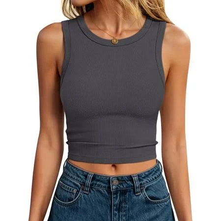 top Women's High Neck Ribbed Knit Slim Fit Crop Tank Tops Walmart - ANRABESS FASHION $11.99