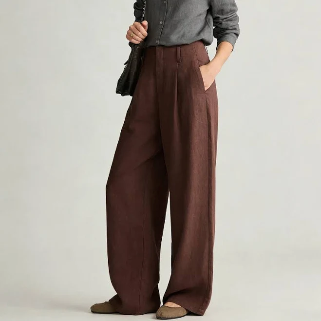 pants Women's High-Waisted Wide-Leg Linen Pants Real Silk Life $59