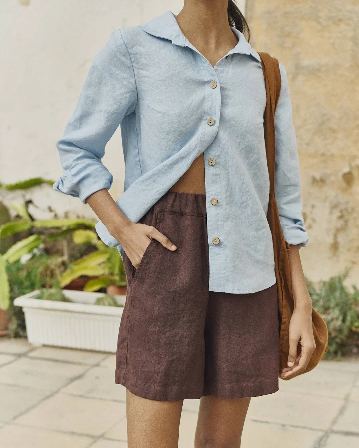 matching set Women's Linen Shorts with Elastic Waist Not Perfect Linen $77