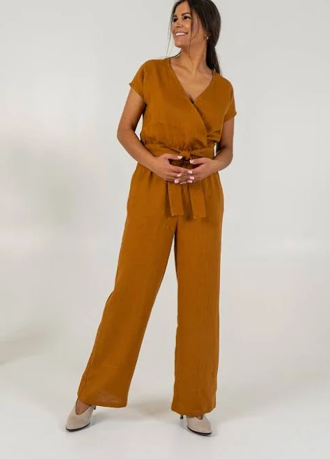 jumpsuit Women's Linen Wrap Belted Wide Leg Jumpsuit Etsy - Seller $119.79