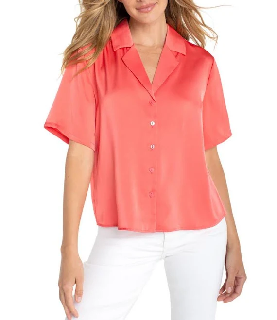 top Women's Liverpool Short Sleeve Camp Collar Blouse Dillard's $52.93