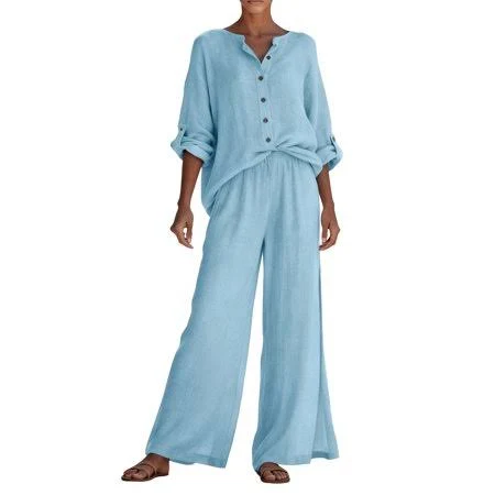 matching set Women's Loose Fit Linen Two Piece Set Walmart - gjutow $23.46