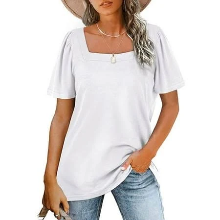 top Women's Puff Short Sleeve Square Neck Blouse Walmart - Spencer Happucation Inc $9.1