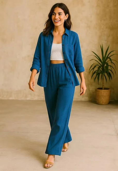matching set Women's Pure Linen Button Down Shirt and Wide Leg Pants Etsy - TuluaWear $42.41