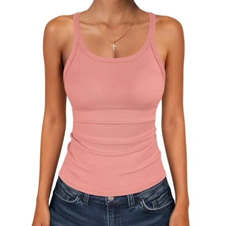 top Women's Ribbed Knit Scoop Neck Sleeveless Tank Top Walmart - ANRABESS FASHION $12.98