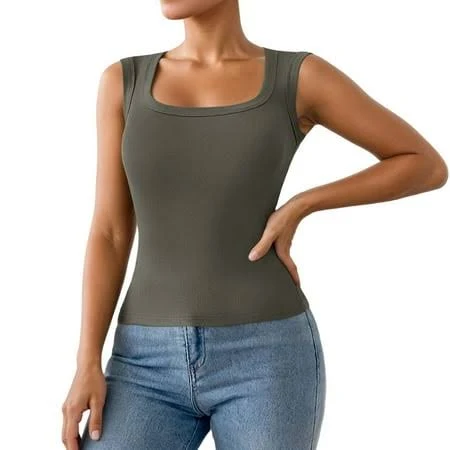 top Women's Sleeveless Scoop Neck Slim Fit Camisole Tank Tops Walmart - Fiaer $5.59