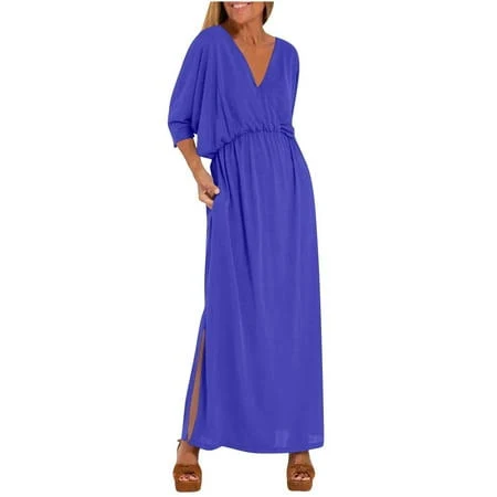 dress Women's Sleeveless V-Neck Empire Waist Flowy Maxi Dress with Side Slit Walmart - WOODBERRY USA, CORP. $18.8