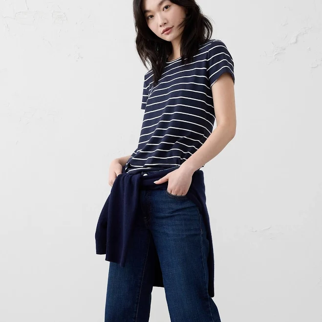 boat neck top Women's Timeless Crew-Neck T-Shirt Banana Republic Factory $12.5