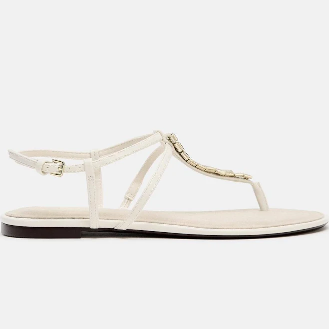 shoes Zara Flat Sandals with Metallic Appliques Zara USA $59.9