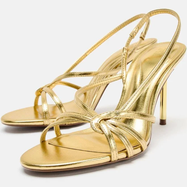 shoes Zara Laminated Strappy Heeled Sandals Zara USA $59.9