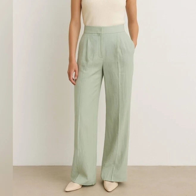 pants Zara Mint Green Wide Leg High Waist Pants Xs | Linen Blend Trousers eBay $38