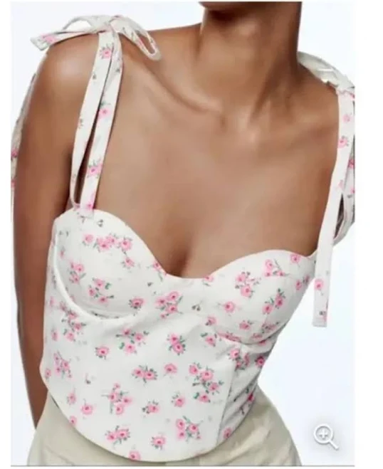 top Zara Tops | Zara Bustier Crop Top Smocked Floral White Pink Size S Coquette Cottagecore | Color: Pink/White | Size: S | Piece_Of_Peace_'s Closet Poshmark $50