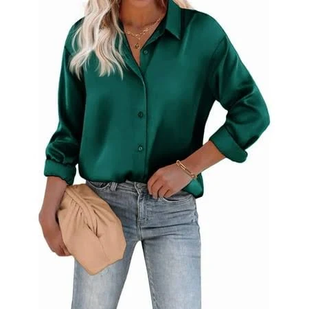 sleeveless top Zeagoo Women's Satin Silk Button Down Shirt Walmart - BrightCrown $17.46