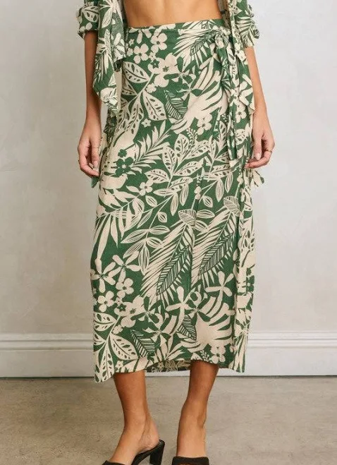 skirt Zoe High Waist Tropical Print Wrap Midi Skirt Miss Match $94