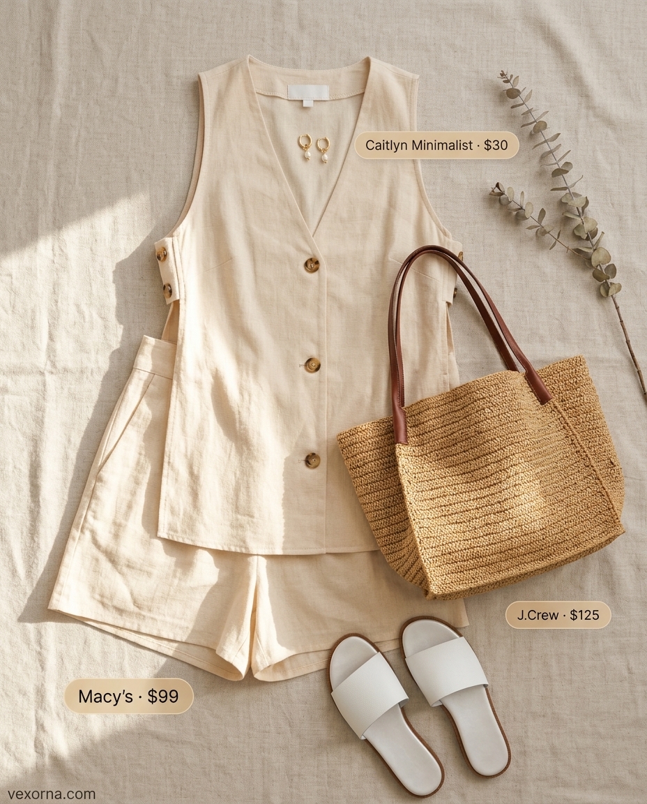 Lemon yellow linen set for romantic summer date outfits 2026. White slides, gold pearl earrings.