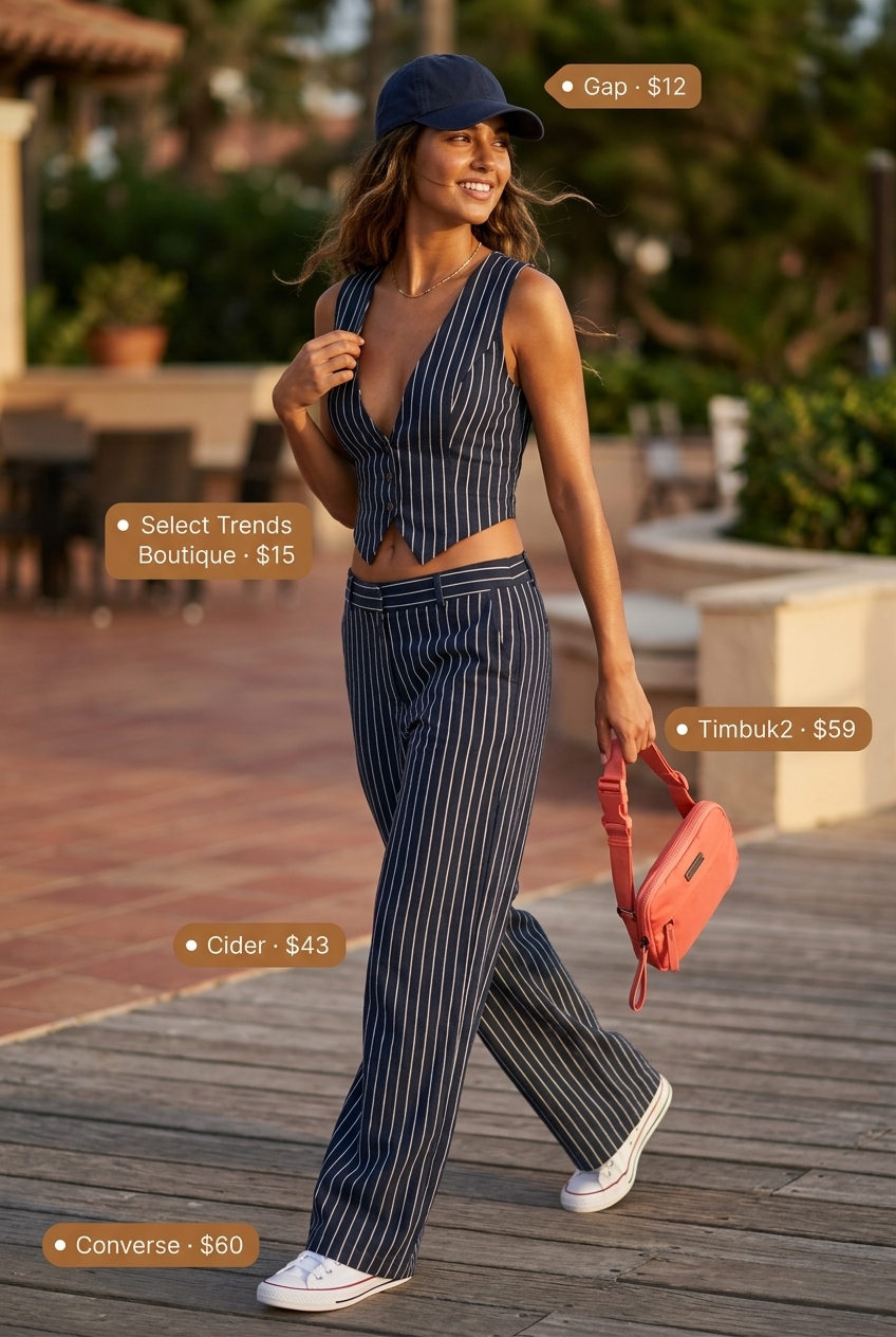 Striped crop top and shorts set for summer beach outfits for women 2026.