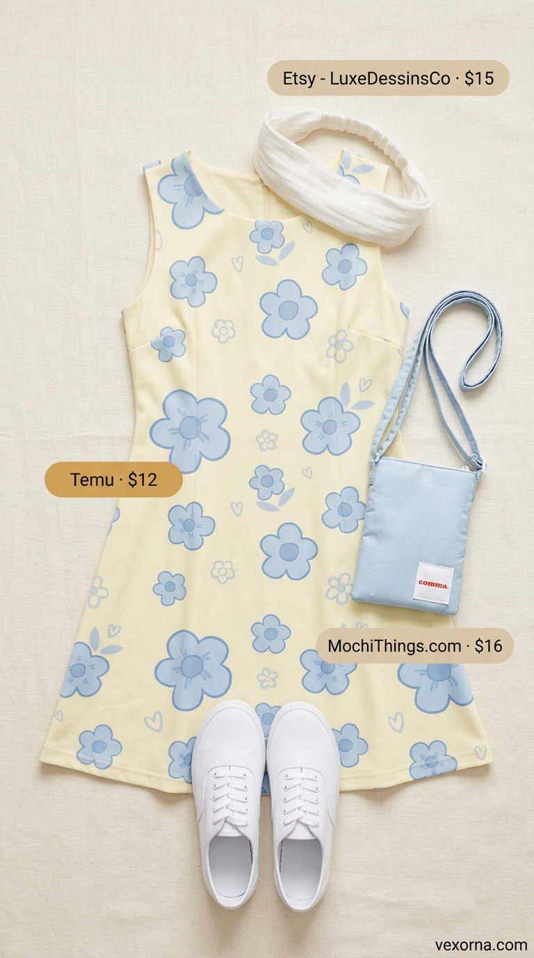 Yellow floral mini sundress, a playful summer belted dress for women 2026 for casual days and picnics.