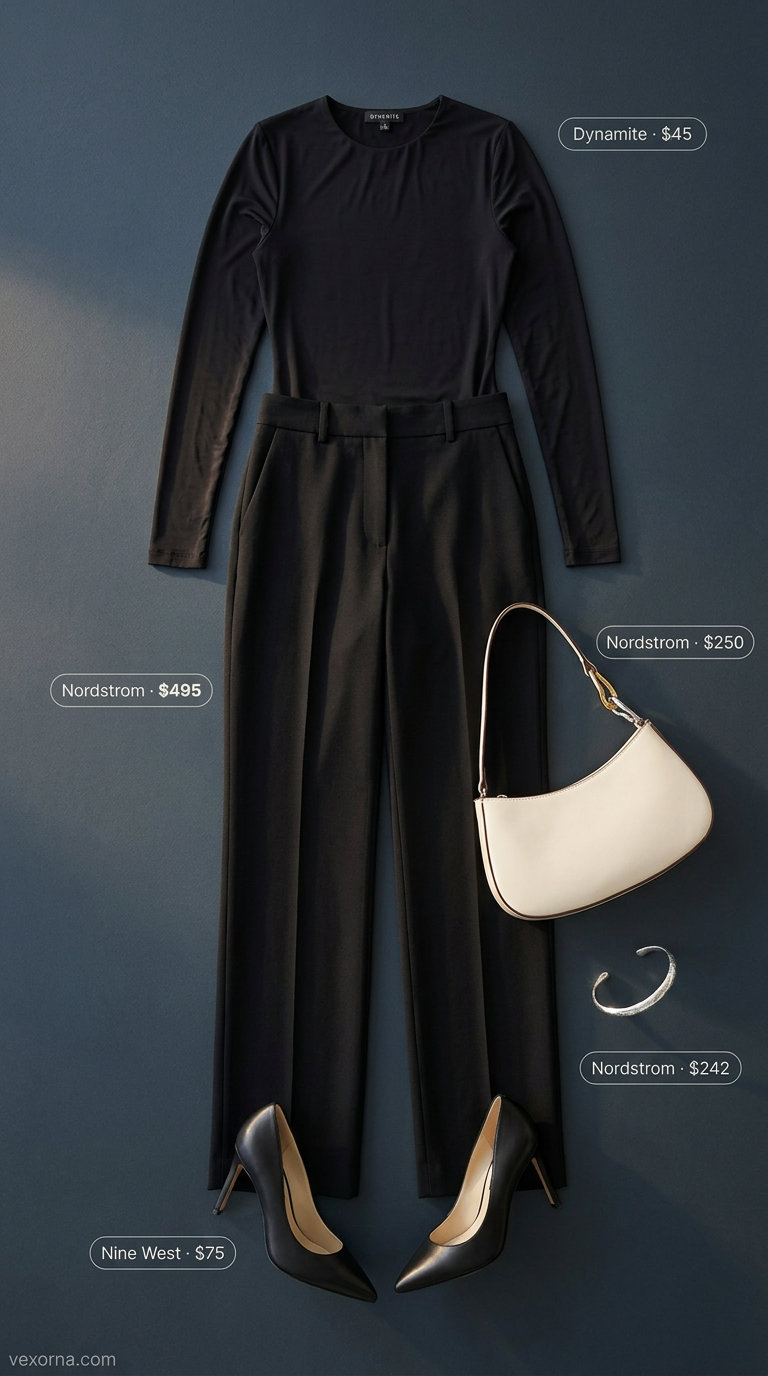 Chic black bodysuit with tailored trousers for summer going out outfits for women 2026.