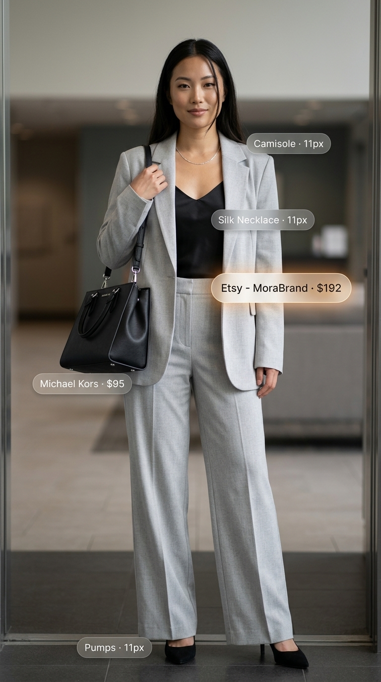 Light gray suit set for a formal summer business casual outfit for women 2026.