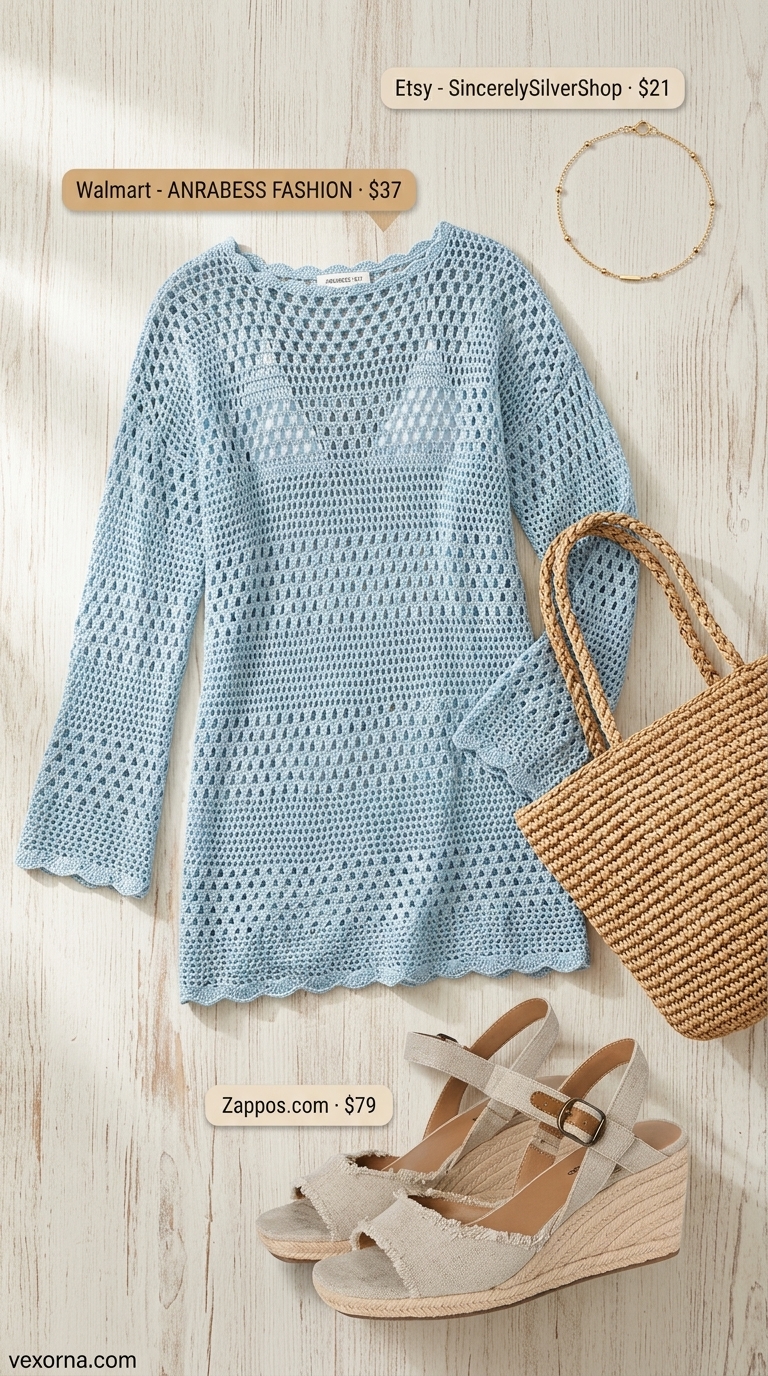 Coastal breeze sky blue crochet cover up outfit for women 2026, ideal for seaside lunch.