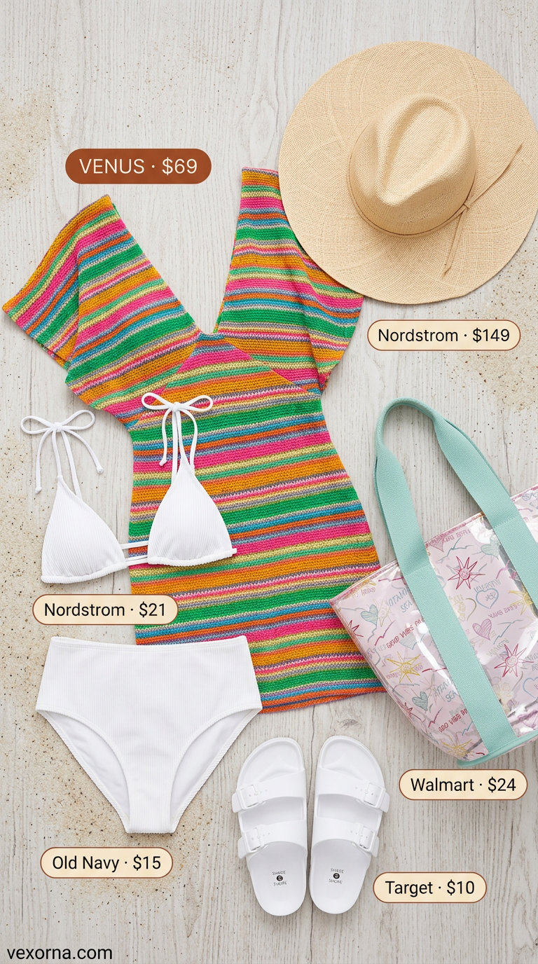 Emerald green crochet cover-up with palm print, white bikini, and straw hat for summer crochet cover up outfits for women 2026.