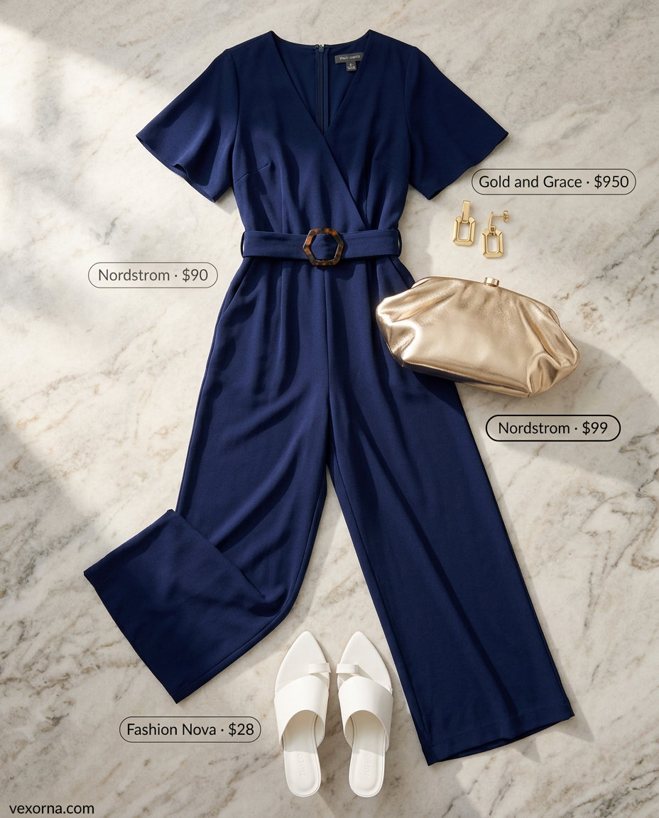 Navy blue linen jumpsuit for women over 30, ideal for summer evenings and travel in 2026.