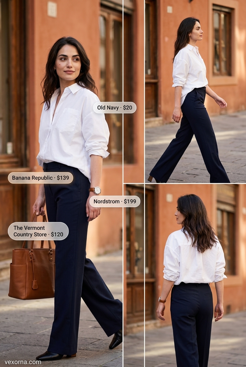 Sophisticated navy low-waist trousers for women 2026, ideal for city exploration and business casual.