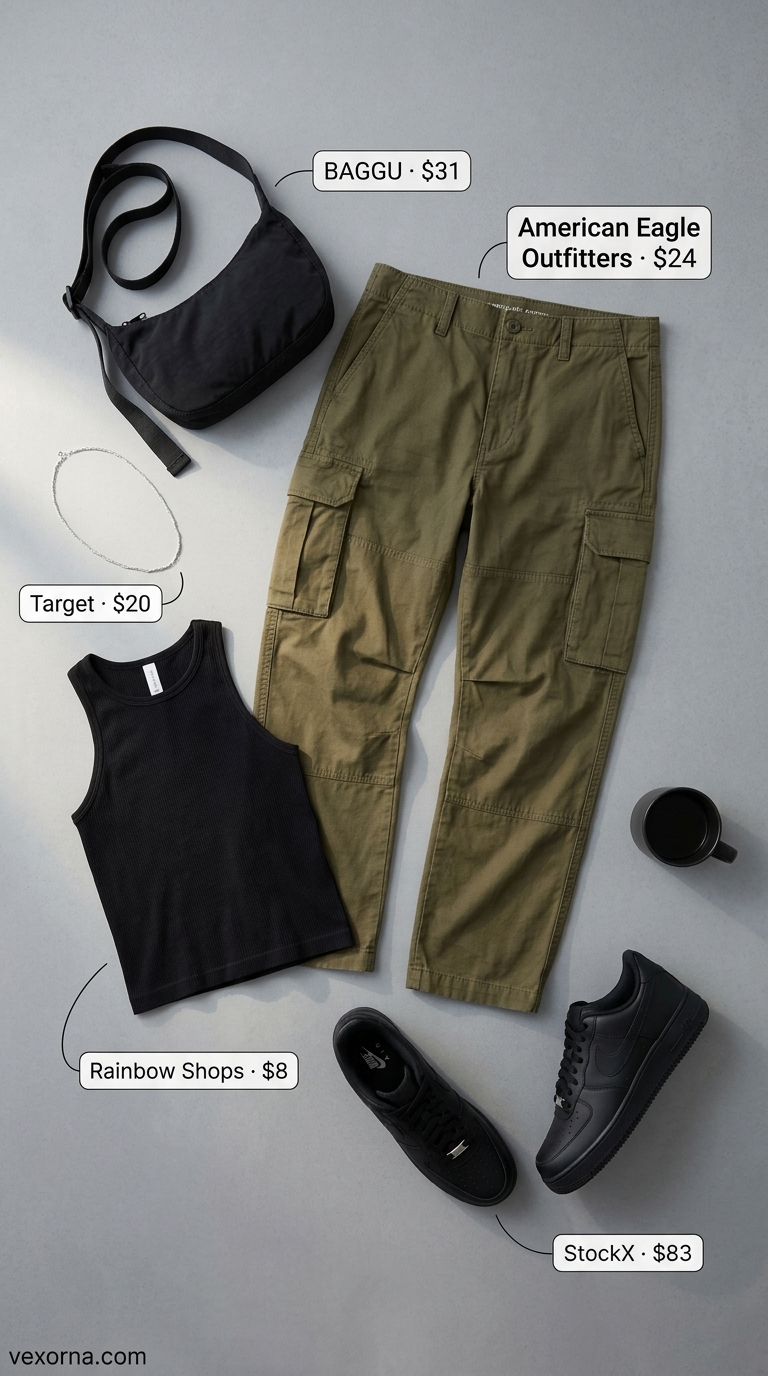 Urban olive green low-waist cargo trousers for women 2026, great for city sightseeing and street style.