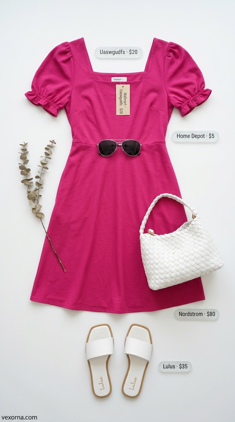 Vibrant City Stroll Dress 2026 Fuchsia pink cotton poplin A-line midi dress for a vibrant city stroll outfit for women over 40 2026.