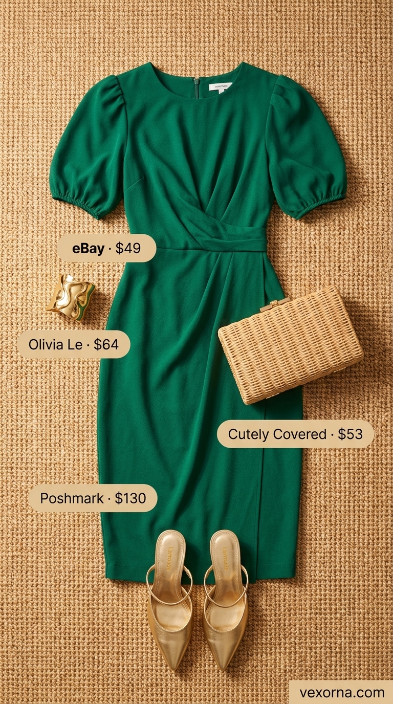 Elegant Summer Outfits Black Woman 2026 Summer outfits black woman 2026: Emerald green wrap dress with gold accessories for date night.