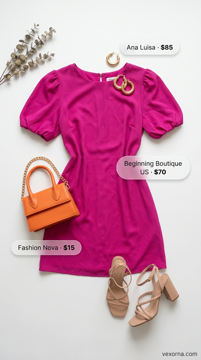 Playful Summer Outfits Black Woman 2026 Summer outfits black woman 2026: Hot pink mini dress with orange bag and nude heels for day party.