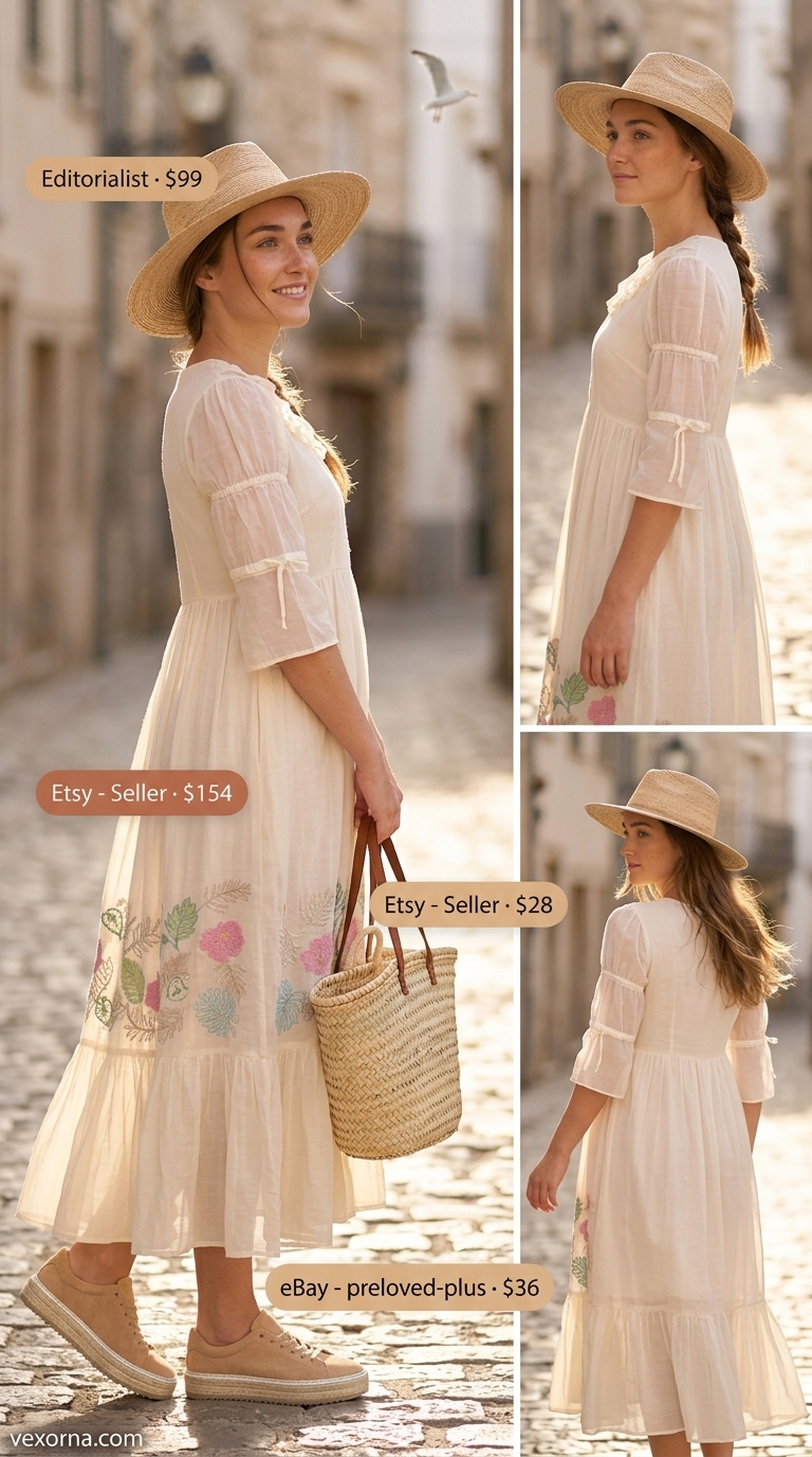 Espadrille platform sneakers with maxi dress and straw hat for boho beach summer outfits with platform sneakers for women 2026.