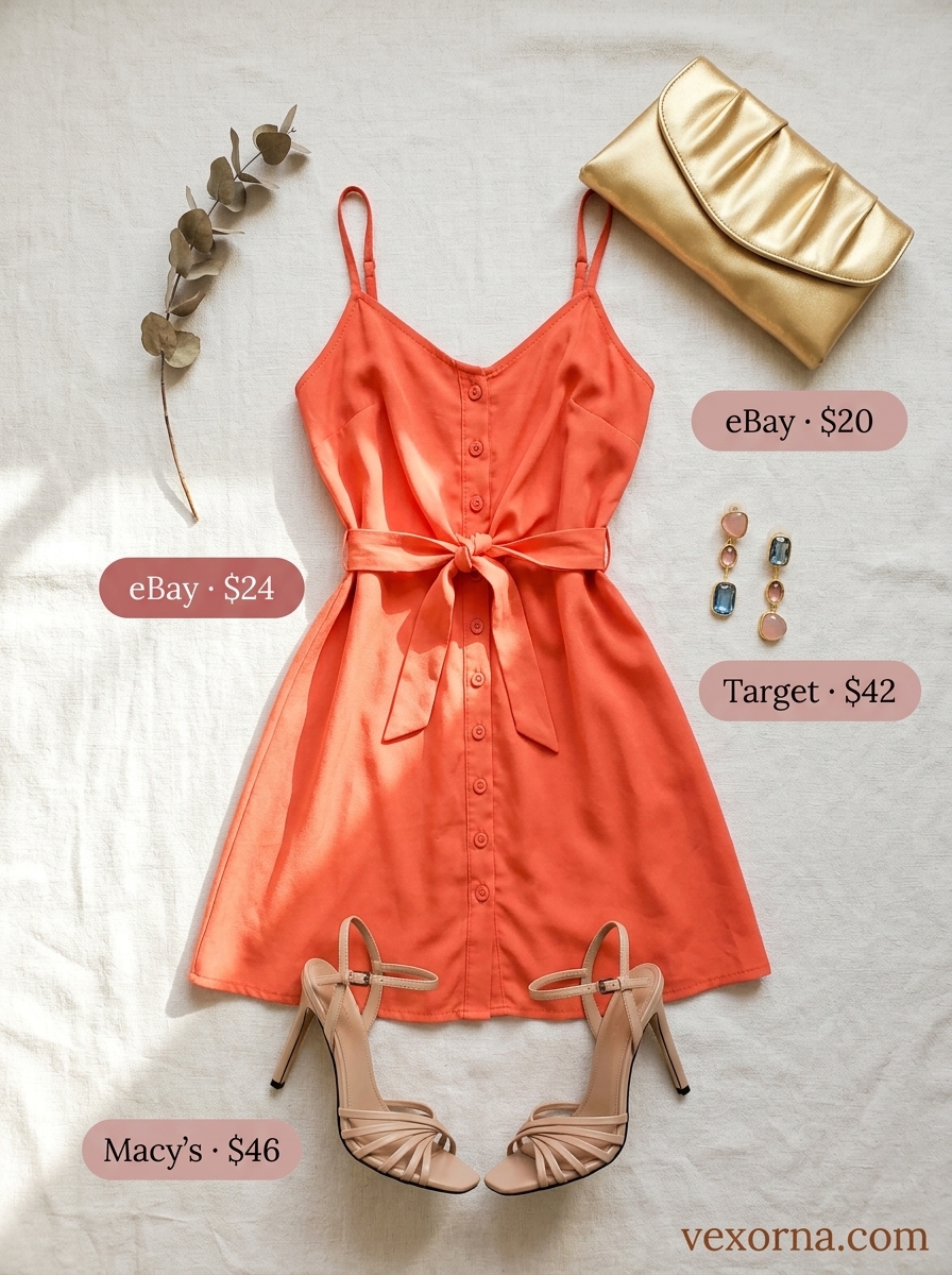 Coral orange mini shirt dress for women 2026, styled with gold earrings and strappy heels for evening drinks.