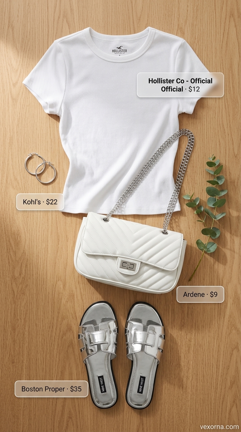 Feminine light blue smocked midi skirt with white tee for casual chic 2026.