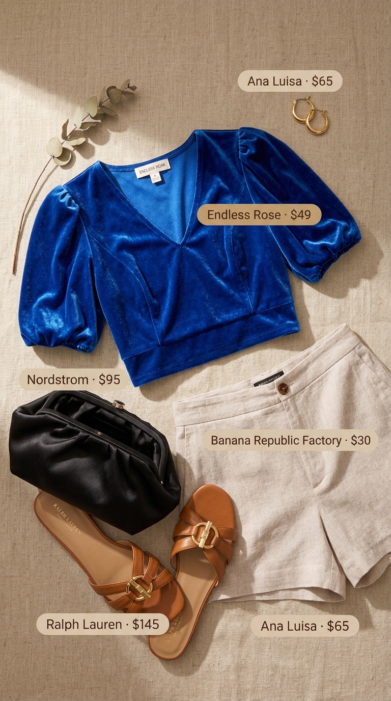 Vibrant cobalt blue smocked crop top with linen shorts for weekend getaways 2026.