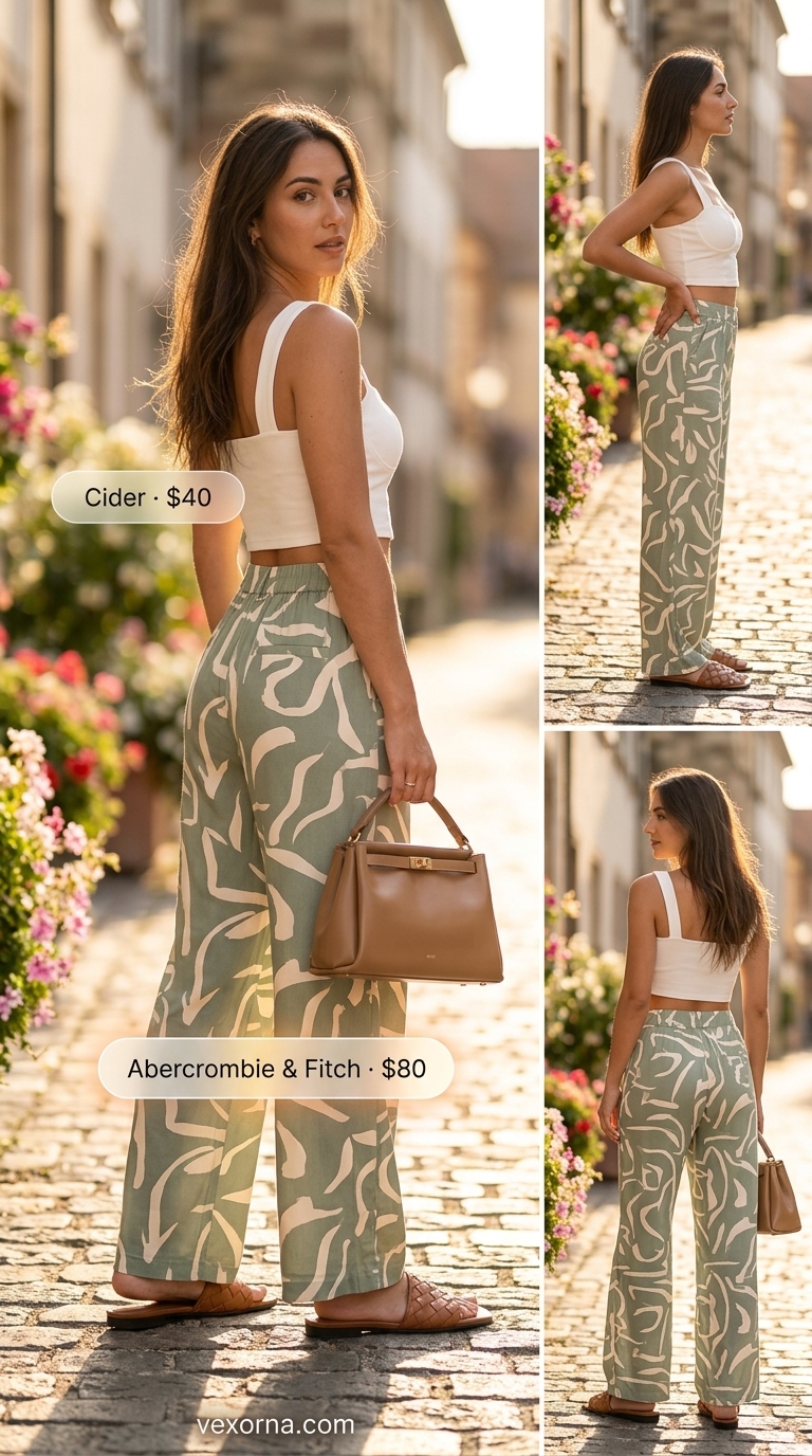 Trendy modest summer outfits for women 2026: Sage green linen pants for garden brunch.