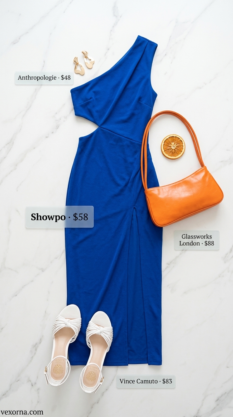 Bold cobalt blue knit midi dress for an art gallery opening or fashion event. Trendy summer dresses 2026.