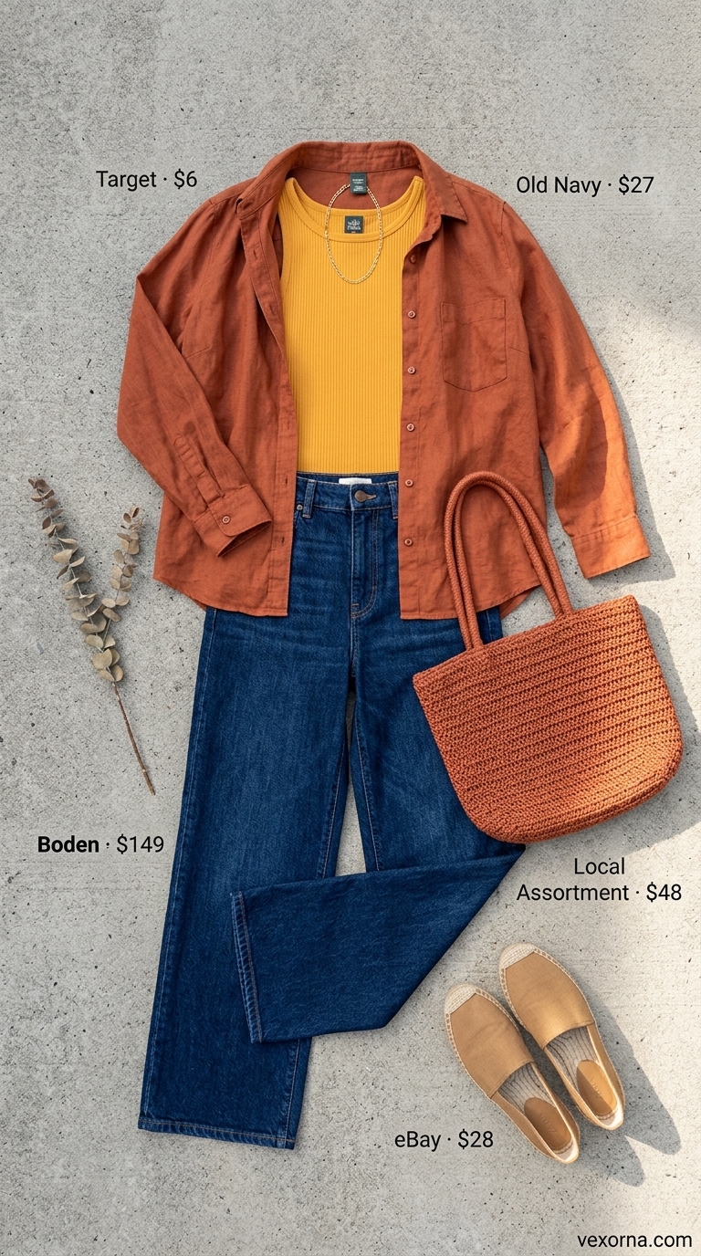 Urban NYC Summer Outfits 2026: Denim & Linen Urban NYC summer outfits for women 2026: Wide-leg jeans, linen shirt, and espadrilles for gallery hopping.